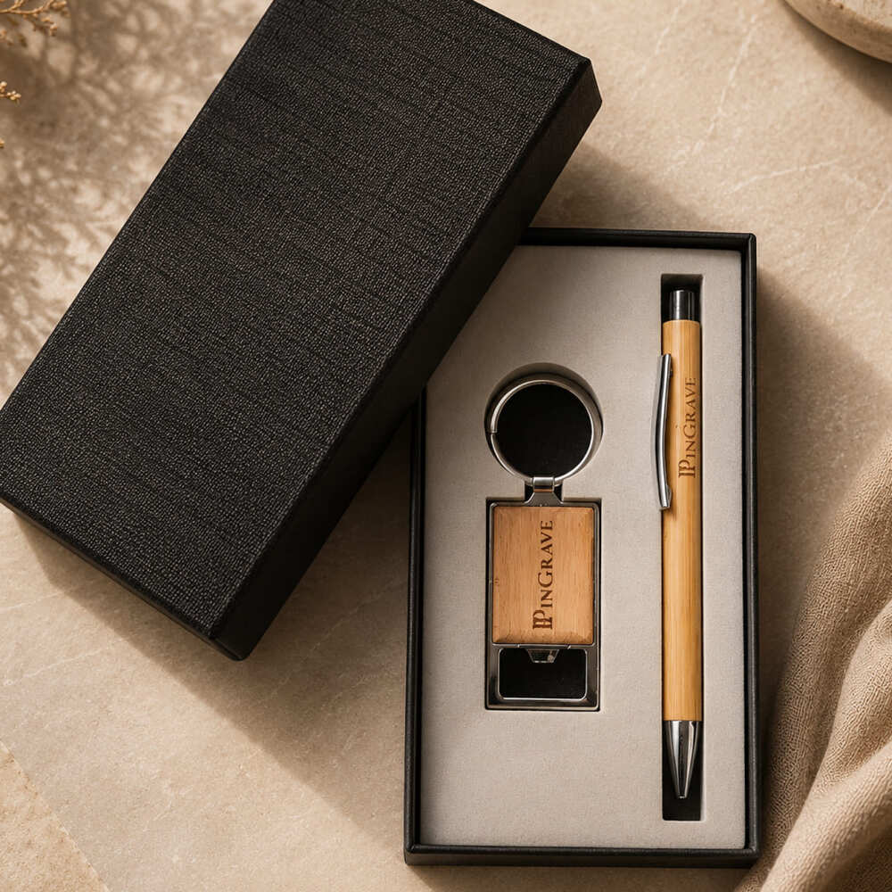 Bamboo Pen & Keychain Gift Set – Custom Laser Engraved