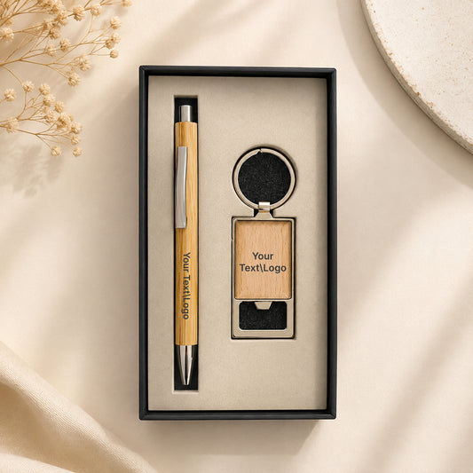Bamboo Pen & Keychain Gift Set – Custom Laser Engraved